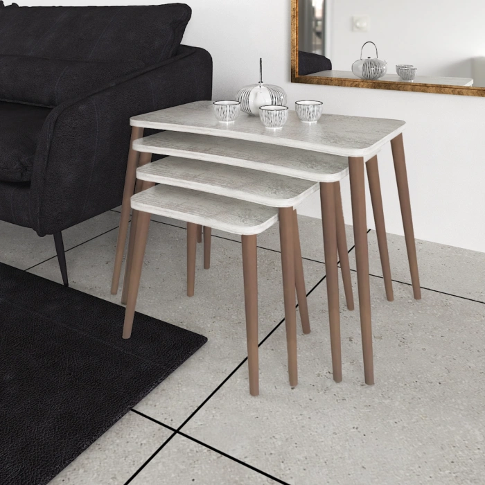 Selena 4lü Zigon Sehpa Ahşap Ayaklı Salon Seti Çay Sehpası – Kristal