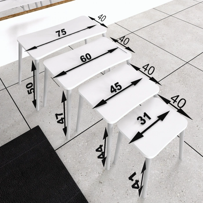 Sinem 4lü Zigon Sehpa Yan Sehpa Ahşap Siyah Ayaklı Salon Seti Çay Sehpası - Kristal