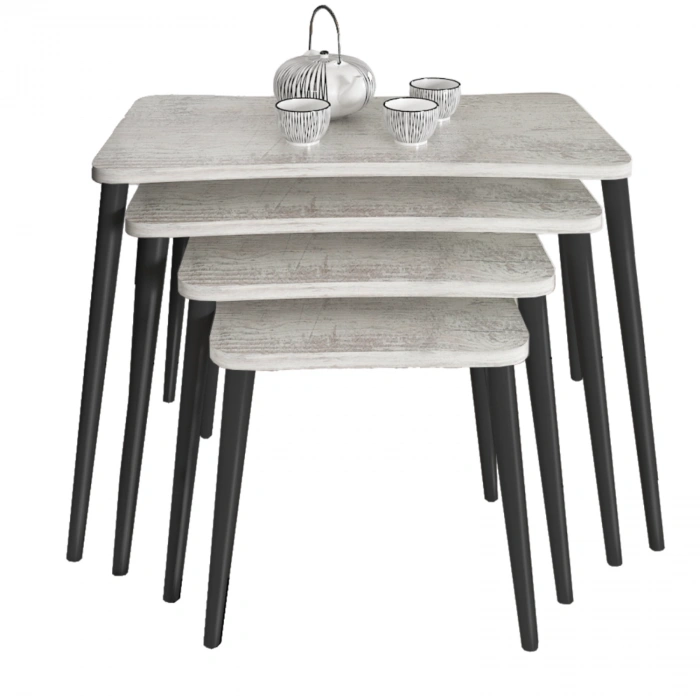 Sinem 4lü Zigon Sehpa Yan Sehpa Ahşap Siyah Ayaklı Salon Seti Çay Sehpası - Kristal