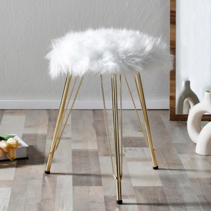 Sude Puf Yumuşak Oturumlu Koltuk Sandalye Dekoratif Bench Gold Ayaklı