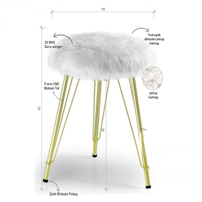 Sude Puf Yumuşak Oturumlu Koltuk Sandalye Dekoratif Bench Gold Ayaklı