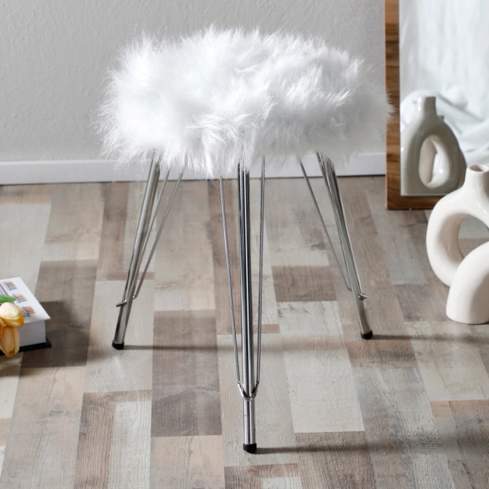 Sude Puf Yumuşak Oturumlu Koltuk Sandalye Dekoratif Bench Gümüş Ayaklı