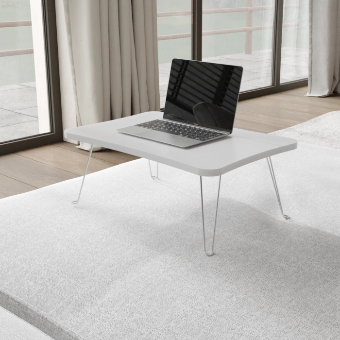 Taşınabilir Katlanır Yatak Koltuk Üstü Hasta Servis Masası Laptop Bilgisayar Çalışma Sehpası - Beyaz
