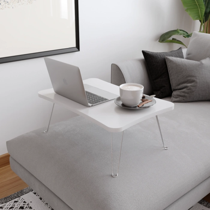 Taşınabilir Katlanır Yatak Koltuk Üstü Hasta Servis Masası Laptop Bilgisayar Çalışma Sehpası - Beyaz