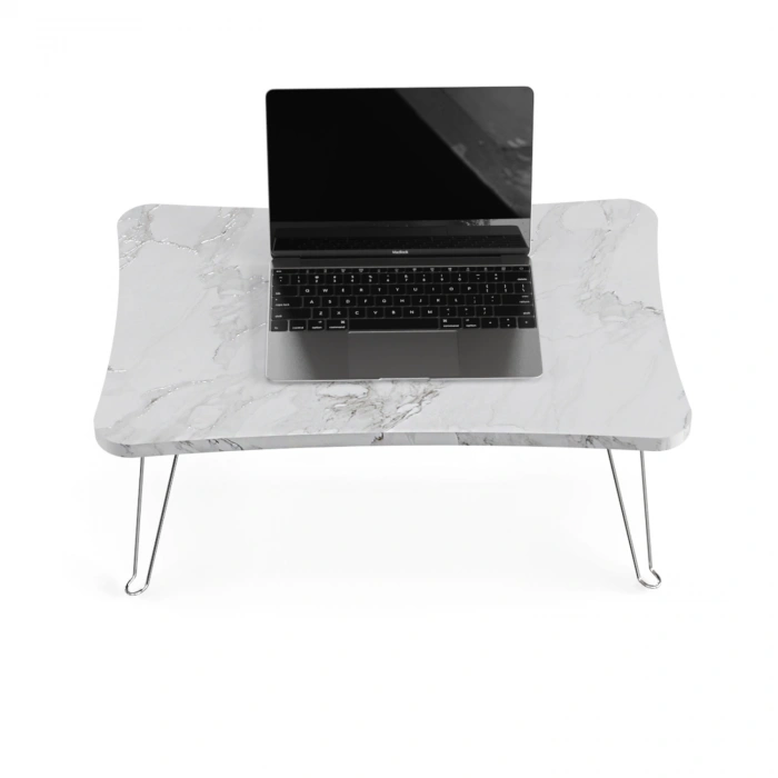 Taşınabilir Katlanır Yatak Koltuk Üstü Hasta Servis Masası Laptop Bilgisayar Çalışma Sehpası Beyaz Mermer