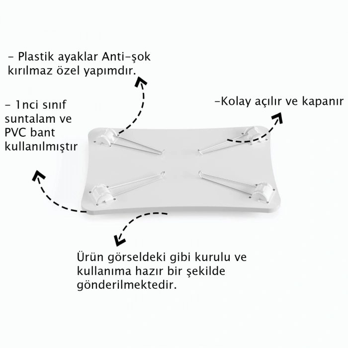 Taşınabilir Katlanır Yatak Koltuk Üstü Hasta Servis Masası Laptop Bilgisayar Çalışma Sehpası Beyaz Mermer