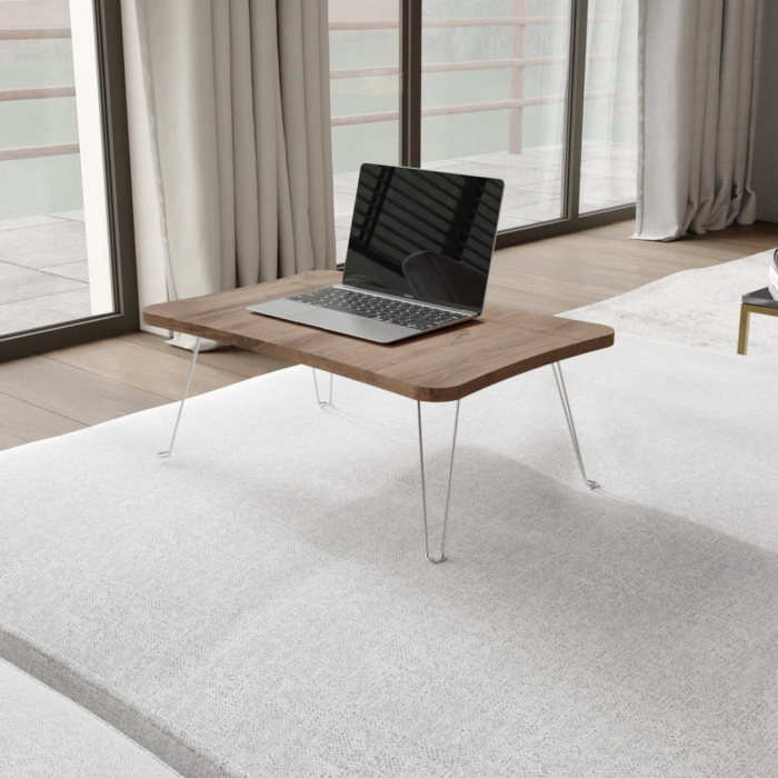 Taşınabilir Katlanır Yatak Koltuk Üstü Hasta Servis Masası Laptop Bilgisayar Çalışma Sehpası Ceviz