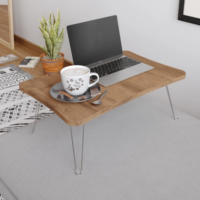 Taşınabilir Katlanır Yatak Koltuk Üstü Hasta Servis Masası Laptop Bilgisayar Çalışma Sehpası Ceviz