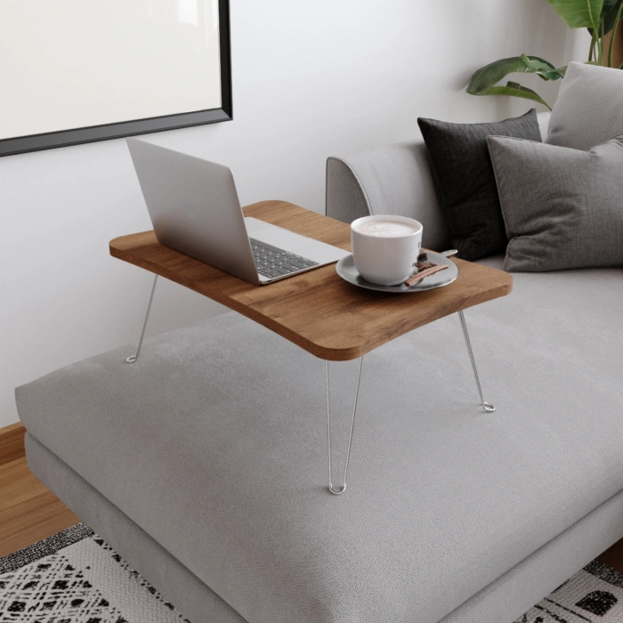 Taşınabilir Katlanır Yatak Koltuk Üstü Hasta Servis Masası Laptop Bilgisayar Çalışma Sehpası Ceviz