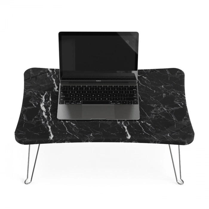 Taşınabilir Katlanır Yatak Koltuk Üstü Hasta Servis Masası Laptop Bilgisayar Çalışma Sehpası - Siyah Mermer