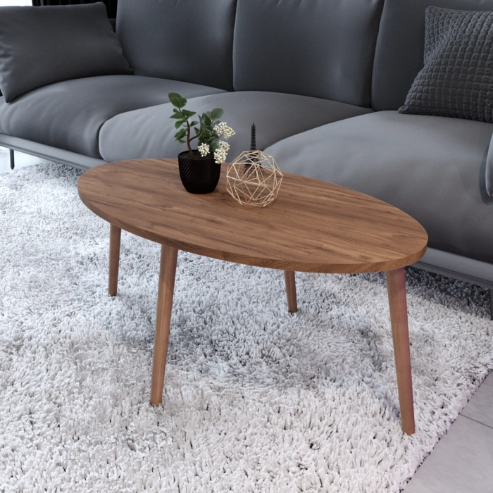 Tokyo Orta Sehpa Ve Zigon Sehpa 4lü Ahşap Ayaklı Salon Seti Sehpa - Ceviz