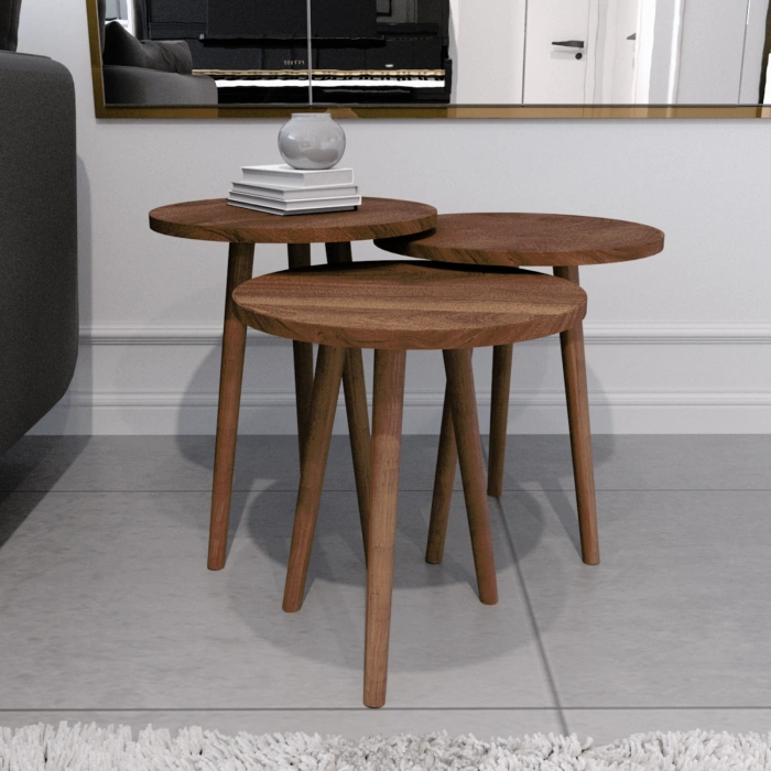 Tokyo Orta Sehpa Ve Zigon Sehpa 4lü Ahşap Ayaklı Salon Seti Sehpa - Ceviz