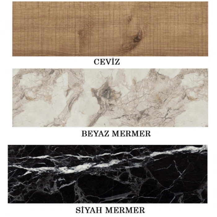 Tokyo Zigon Sehpa & Yan Sehpa 3lü Ahşap Ayaklı Yuvarlak Sehpa Siyah Mermer Desenli