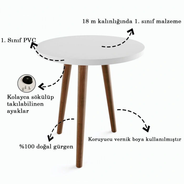 Tokyo Zigon Sehpa & Yan Sehpa 3lü Ahşap Ayaklı Yuvarlak Sehpa Siyah Mermer Desenli
