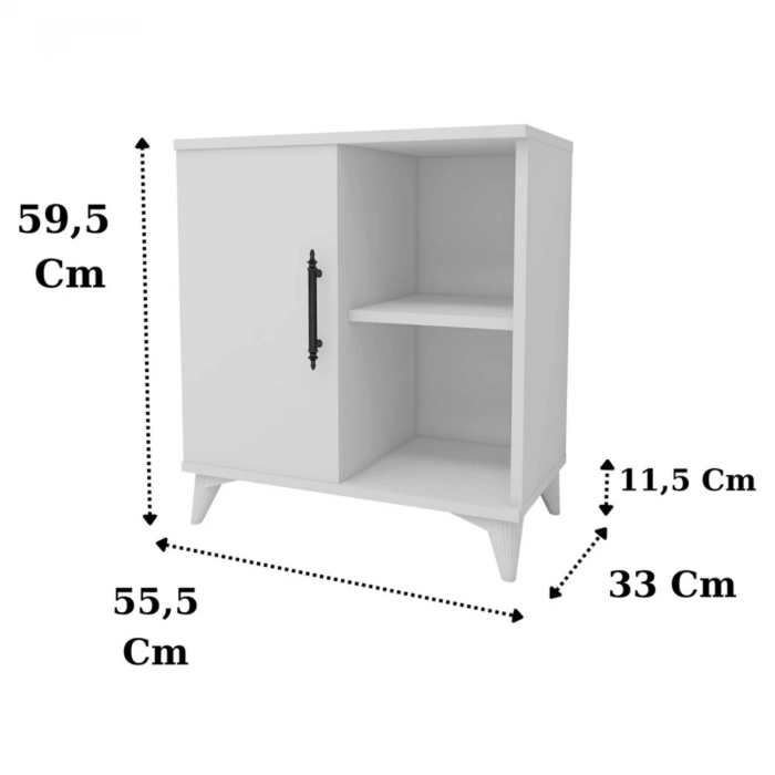 Vela Tek Kapaklı 2 Açık Bölmeli Komodin & Şifonyer Yatak Odası Başucu Düzenleyici Komidin - Beyaz