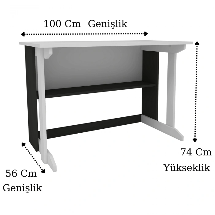 Vennüs 100x55 Cm Kütüphaneli Geniş Çalışma Masası Laptop Bilgisayar Masası Ofis Ders Masası Antrasit - Beyaz
