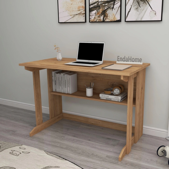 Vennüs 100x55 Cm Kütüphaneli Geniş Çalışma Masası Laptop Bilgisayar Masası Ofis Ders Masası - Çam