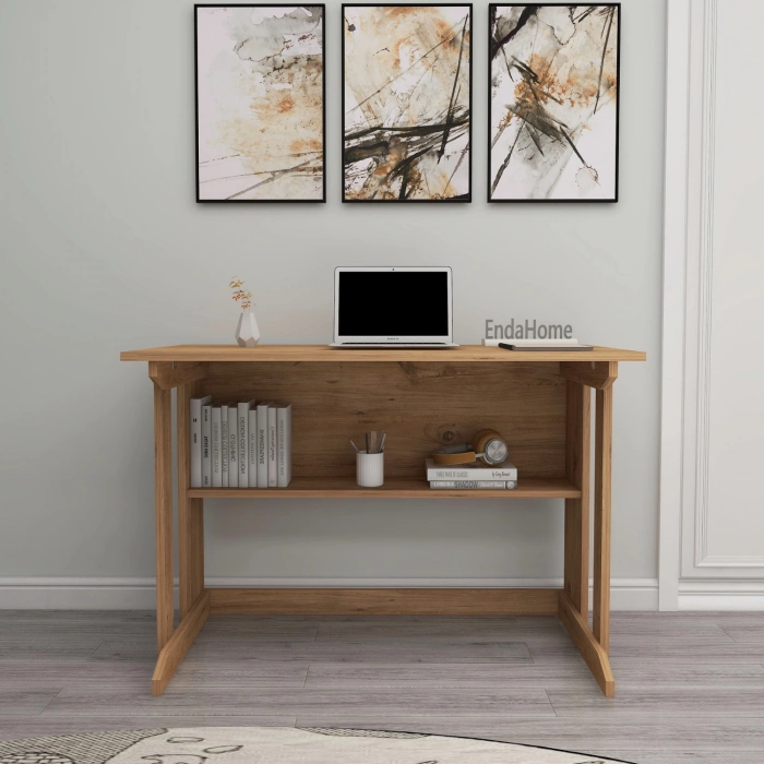 Vennüs 100x55 Cm Kütüphaneli Geniş Çalışma Masası Laptop Bilgisayar Masası Ofis Ders Masası - Çam