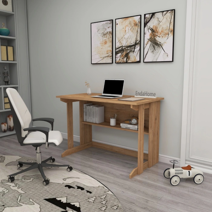 Vennüs 100x55 Cm Kütüphaneli Geniş Çalışma Masası Laptop Bilgisayar Masası Ofis Ders Masası - Çam