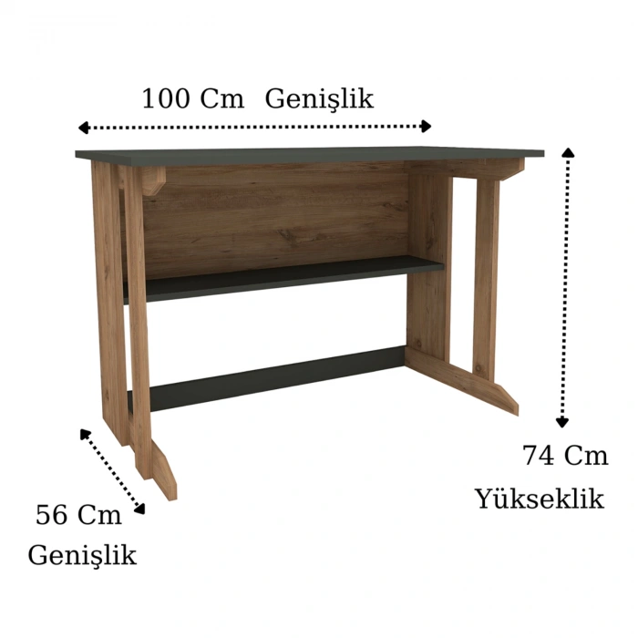 Vennüs 100x55 Cm Kütüphaneli Geniş Çalışma Masası Laptop Bilgisayar Masası Ofis Ders Masası Çam - Antrasit