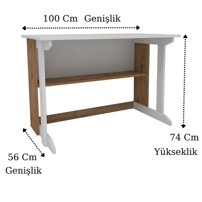 Vennüs 100x55 Cm Kütüphaneli Geniş Çalışma Masası Laptop Bilgisayar Masası Ofis Ders Masası Çam - Beyaz
