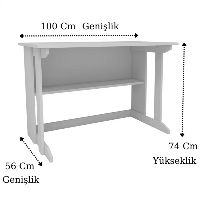 Vennüs 100x55 Cm Kütüphaneli Geniş Çalışma Masası Laptop Bilgisayar Masası Ofis Ders Masası Mat Beyaz