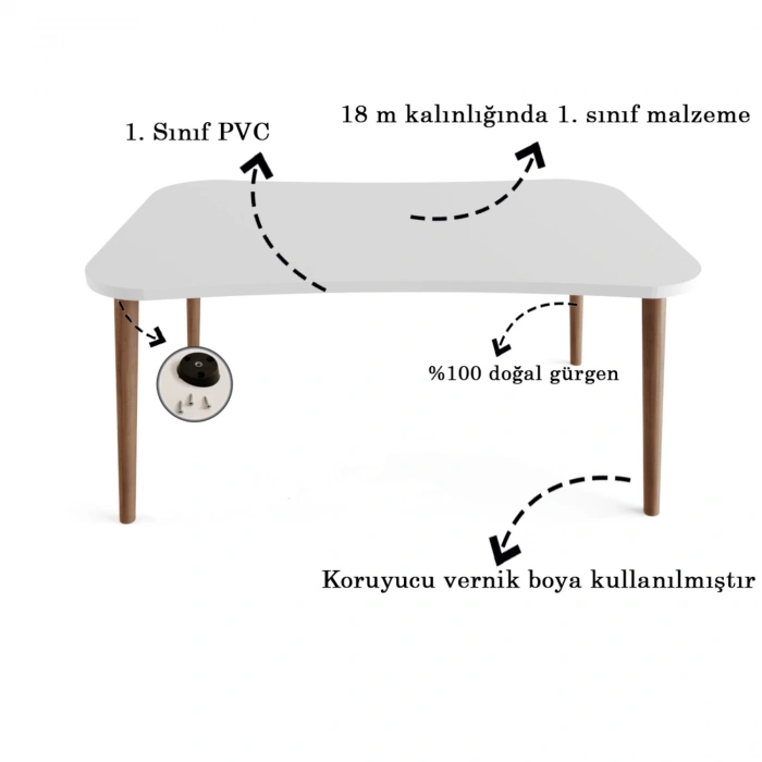 Esma Zigon Sehpa & Yan Sehpa 3lü Ahşap Ayaklı Salon Seti Sehpa Kristal