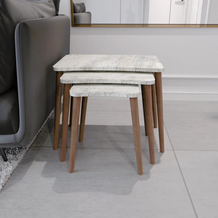 Esma Zigon Sehpa & Yan Sehpa 3lü Ahşap Ayaklı Salon Seti Sehpa Kristal