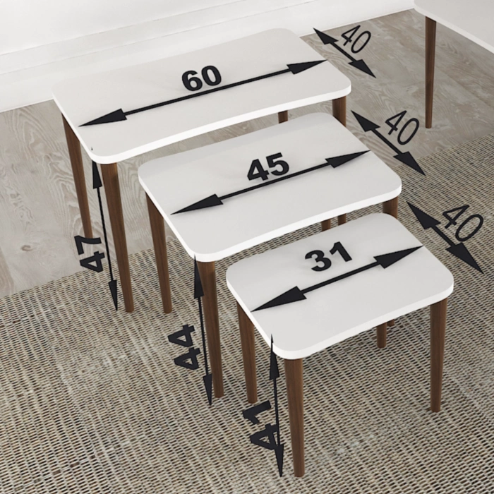 Esma Zigon Sehpa & Yan Sehpa 3lü Ahşap Ayaklı Salon Seti Sehpa - Sonomo