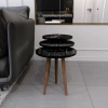 Tokyo Zigon Sehpa & Yan Sehpa 3lü Ahşap Ayaklı Yuvarlak Sehpa Siyah Mermer Desenli