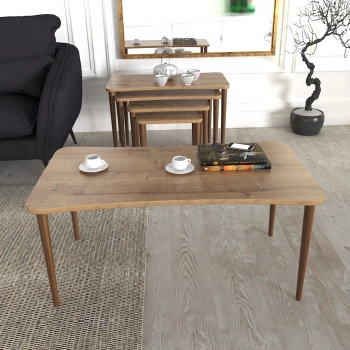 Aleyna 5li Orta Sehpa Ve Zigon Sehpa Ahşap Ayaklı Çay Kahve Sehpası Xl Salon Seti – Ceviz