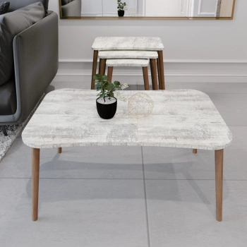 Esma Orta Sehpa Ve Zigon Sehpa 4lü Ahşap Ayaklı Salon Seti Sehpa Kristal