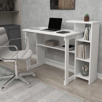Lotus 5 Raflı Çalışma Masası Laptop Bilgisayar Masası Ofis Ders Yemek Çocuk Masası Beyaz