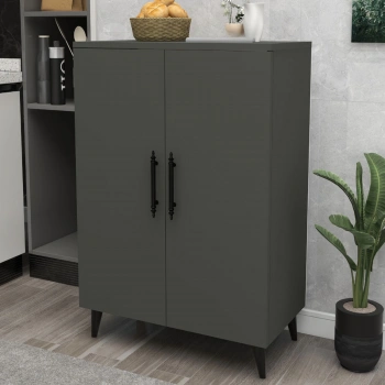Pegasus 3 Raflı 2 Kapaklı Çok Amaçlı Dolap Mutfak Banyo Balkon Erzak Killer Dolabı - Antrasit