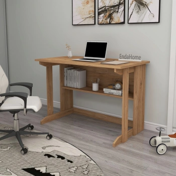 Vennüs 100x55 Cm Kütüphaneli Geniş Çalışma Masası Laptop Bilgisayar Masası Ofis Ders Masası - Çam
