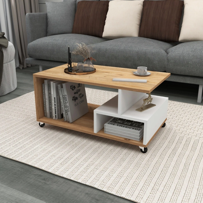 Panama Tekerlekli Pratik Orta Sehpa Salon Sehpası 86*50 - Çam