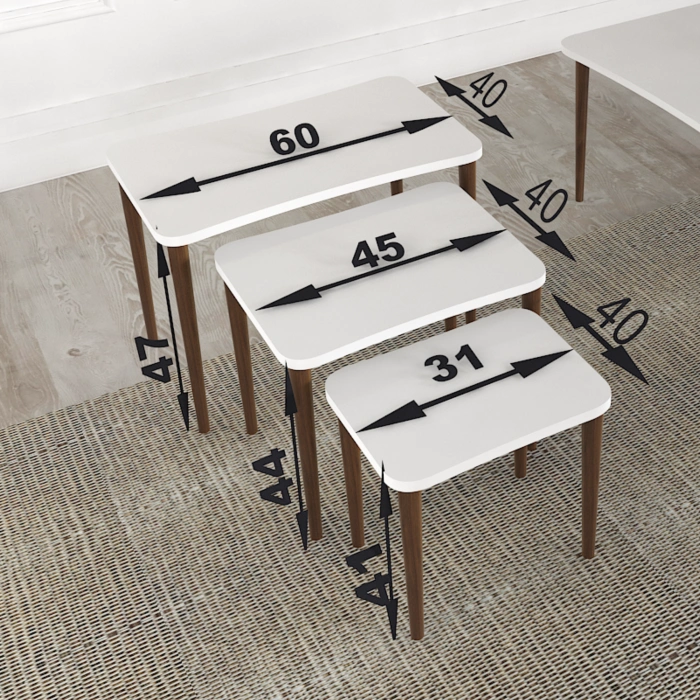 Reyhan 3lü Zigon Sehpa & Yan Sehpa Ahşap Ayaklı Salon Seti Çay Sehpası - Ceviz