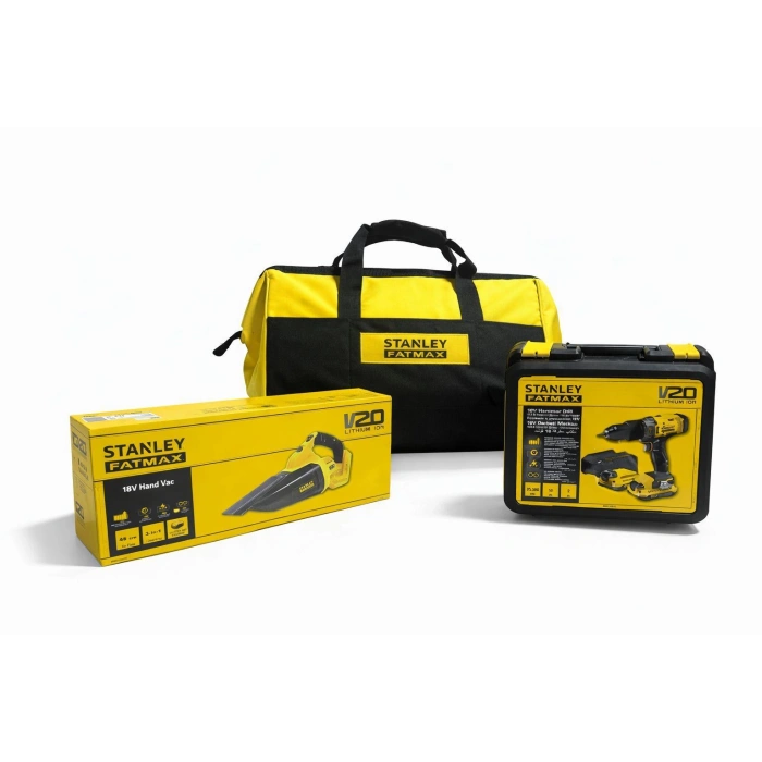 Stanley Fatmax V20 18V Kömürsüz Profesyonel İkili Set (Darbeli Matkap + El Süpürgesi + Taşıma Çantası)