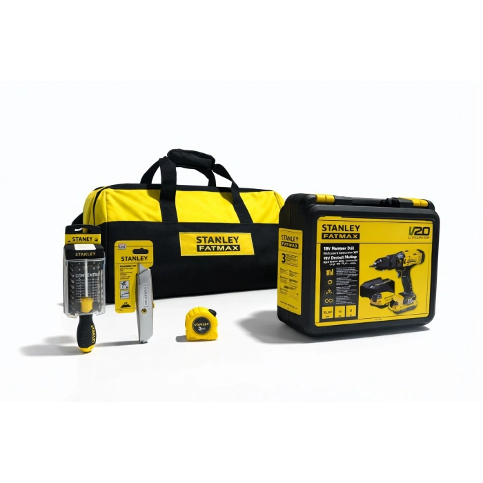 Stanley 4’lü Set+Çanta Hediyeli (Darbeli Matkap+Taşıma Çantası+Tornavida Seti+Maket Bıçağı+Şerit Metre)