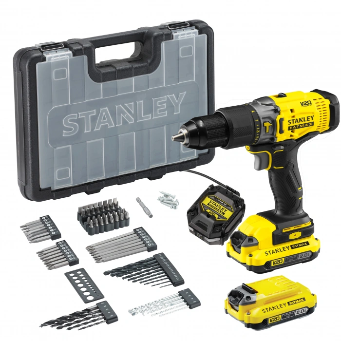Stanley Fatmax SCD718D2A 18V V20 2.0 Ah Çift Akülü Darbeli Matkap Kiti + 83Parça Aksesuar