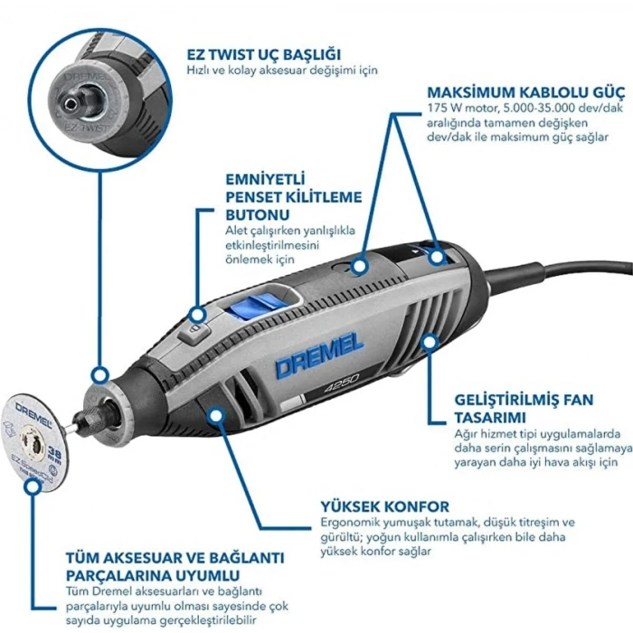 Dremel 4250 6/128 Çok Amaçlı El Motoru Seti (128 Parça)