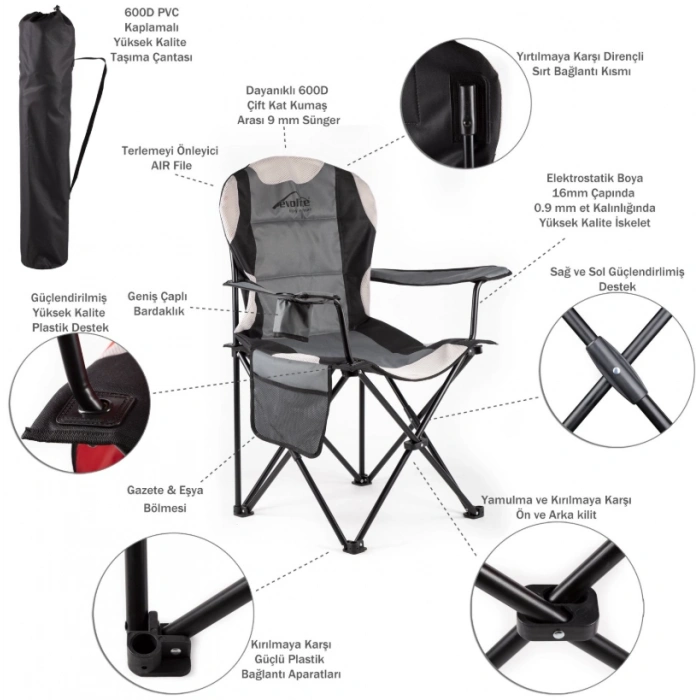 Evolite E-5054-G Nature Katlanabilir Kamp Sandalyesi (Gri)