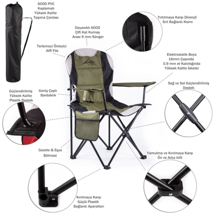 Evolite E-5054-H Nature Katlanabilir Kamp Sandalyesi (Haki)