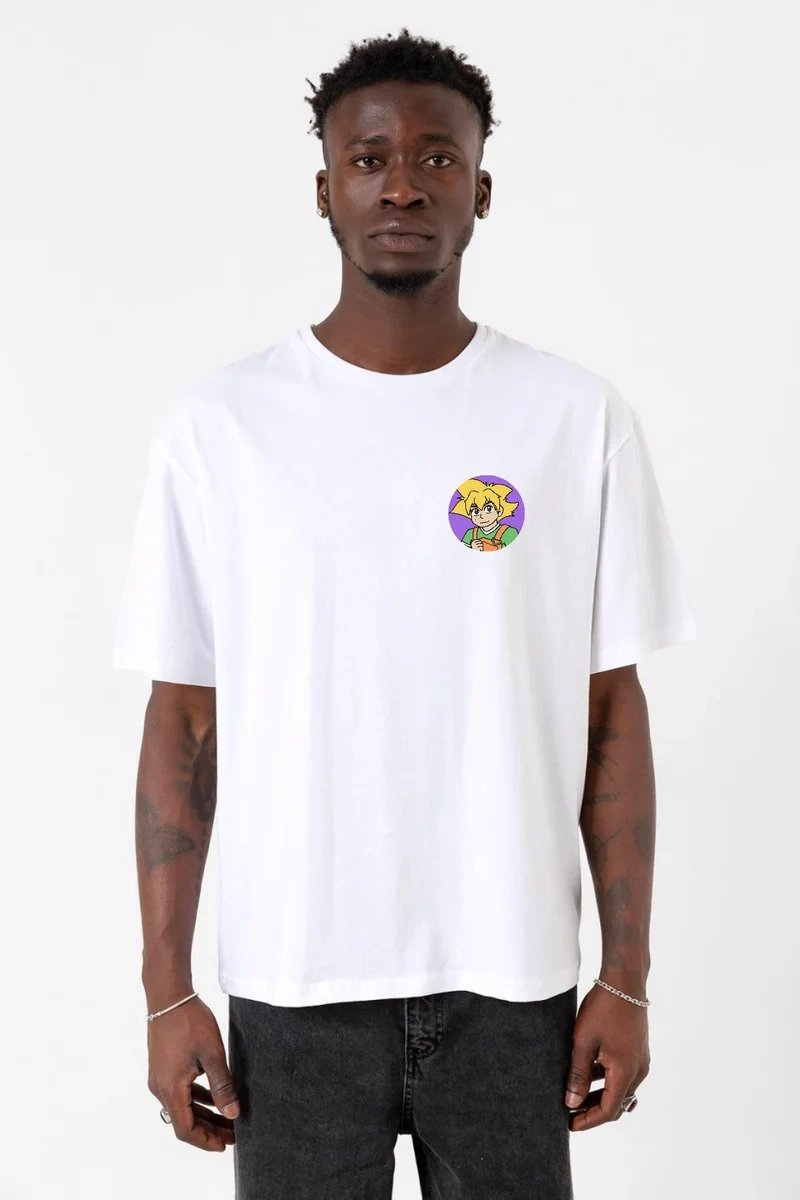 Beyblade Max Bladebreakers Beyaz Erkek Oversize Tshirt
