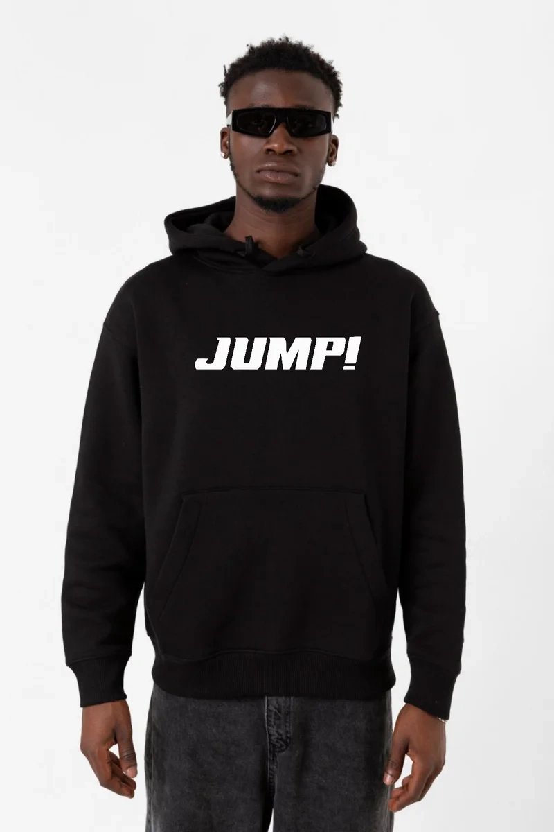 Blackpink Jump Basic Logo Siyah Erkek 3ip Kapşonlu Sweatshirt