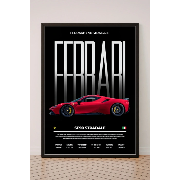 Araba Poster Tekli Siyah Çerçeveli Tablo Tek Parça Araba Poster Tablo