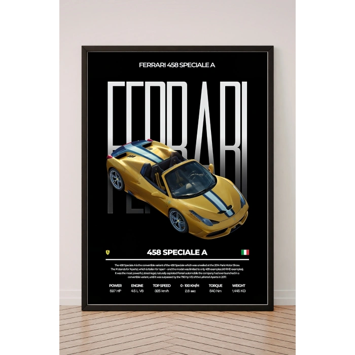 Araba Poster Tekli Siyah Çerçeveli Tablo Tek Parça Araba Poster Tablo