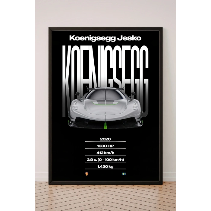 Araba Poster Tekli Siyah Çerçeveli Tablo Tek Parça Araba Poster Tablo
