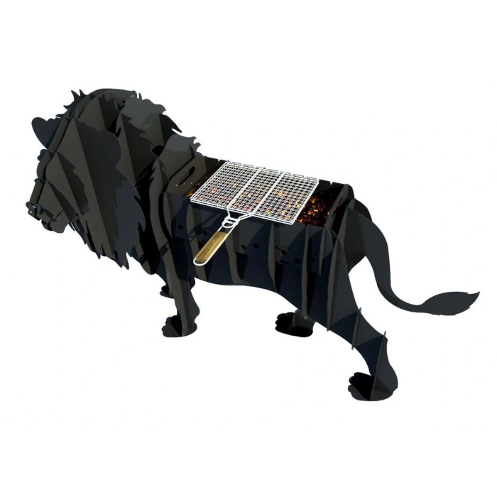 ASLAN FİGÜRLÜ BAHÇE MANGALI BARBEKÜ METAL KÖMÜRLÜ