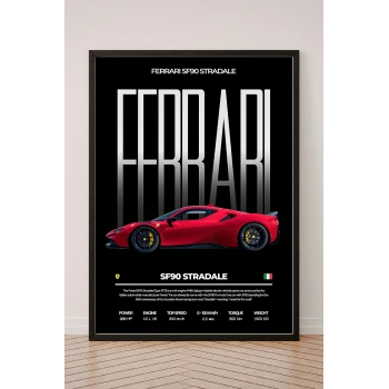Araba Poster Tekli Siyah Çerçeveli Tablo Tek Parça Araba Poster Tablo